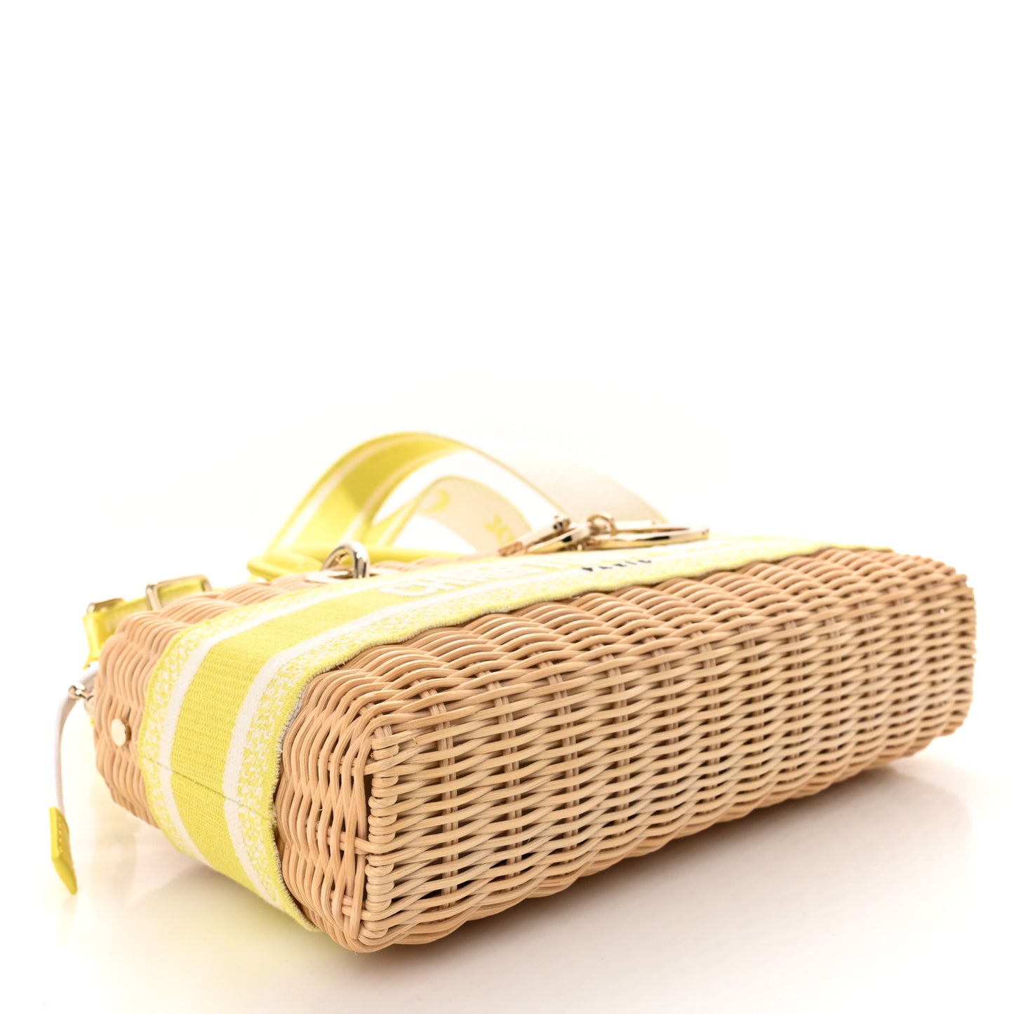 Wicker Oblique Dioriviera Medium Lady D-Joy Bag Natural Fluorescent Yellow