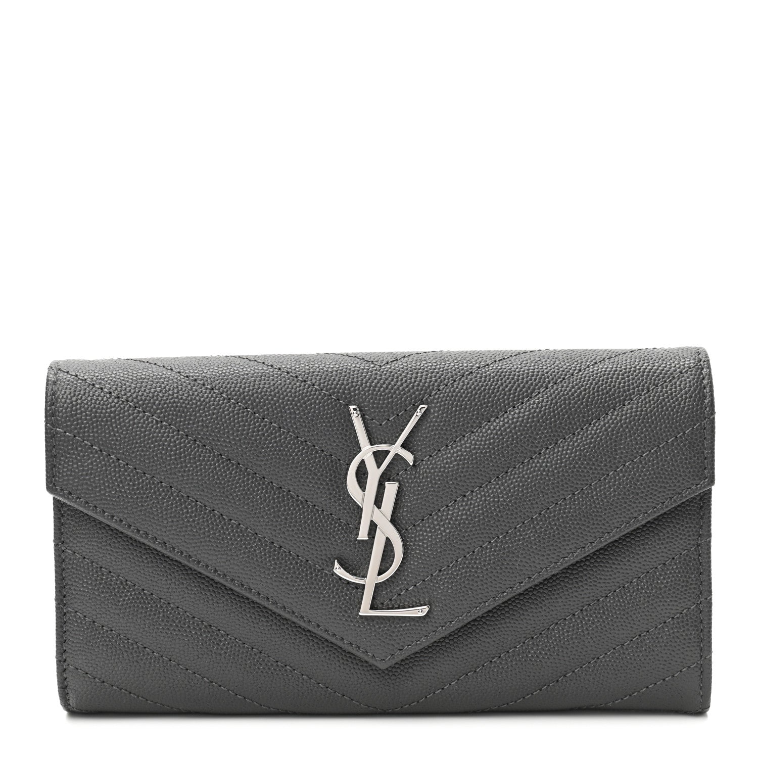 Saint Laurent Grain De Poudre Matelasse Chevron Monogram Flap Wallet Storm 1 of 8