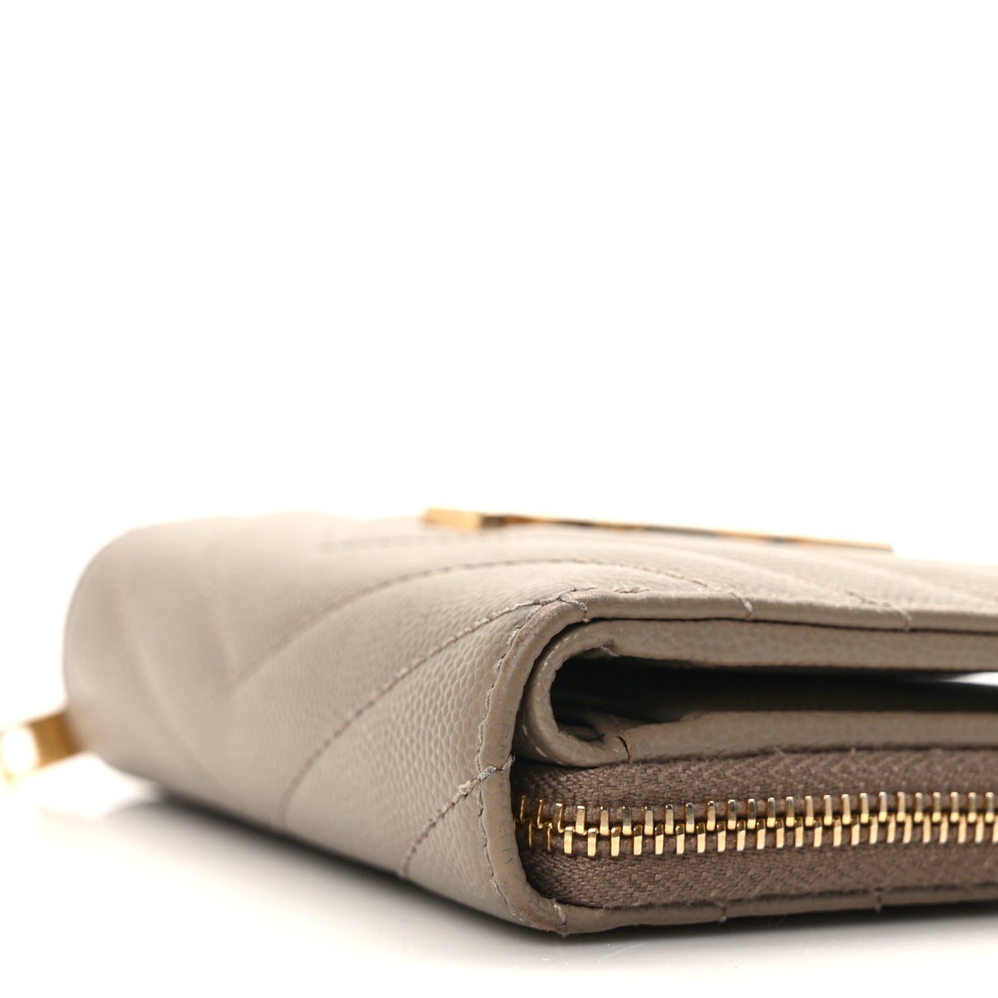 Grain De Poudre Matelasse Chevron Monogram Compact Zip Around Wallet Dark Latte