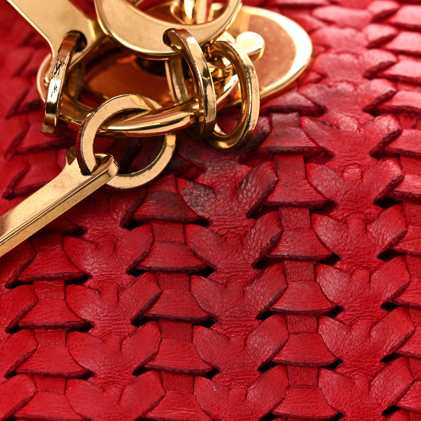 Lambskin Woven Medium Lady Dior Shopping Tote Red