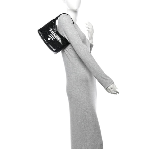 Paillettes Sequin Mini Re-Edition 2000 Bag Black White
