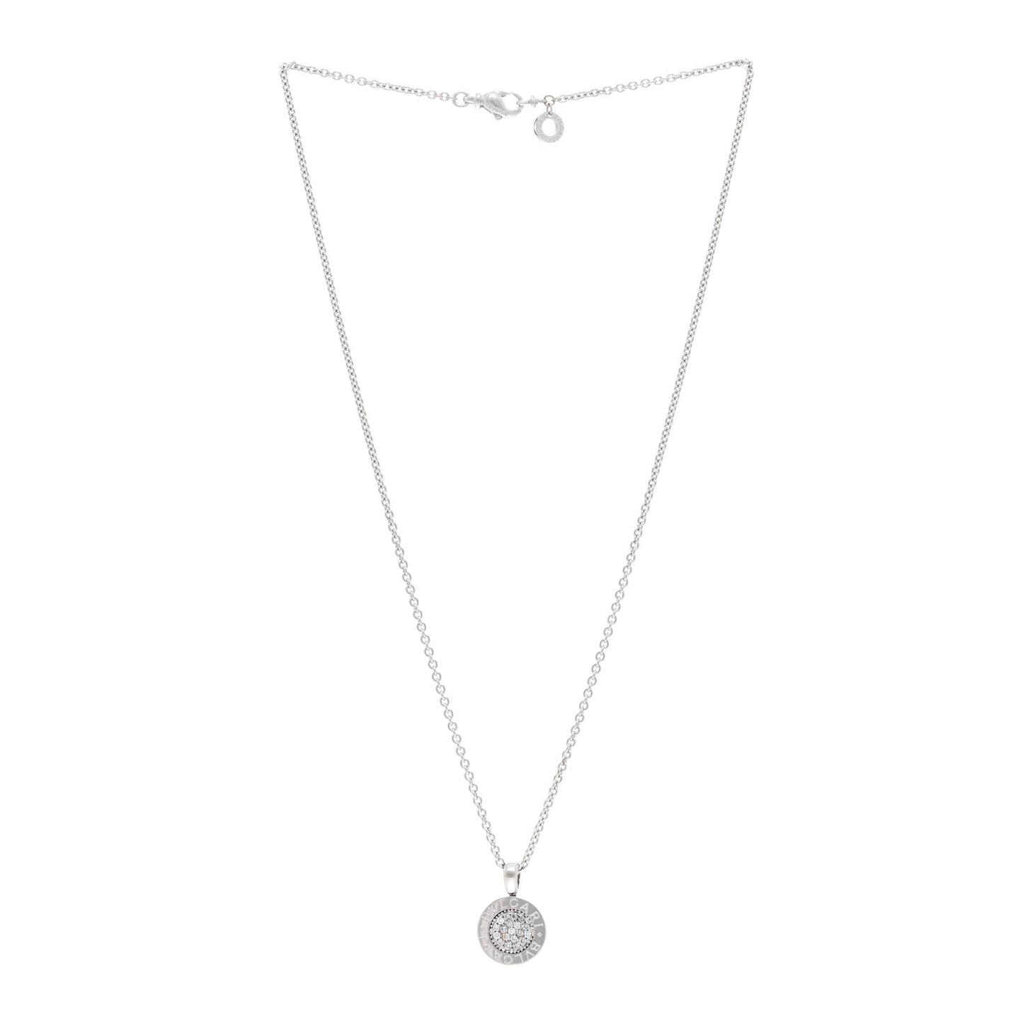 18K White Gold Diamond BVLGARI BVLGARI Pave Pendant Necklace