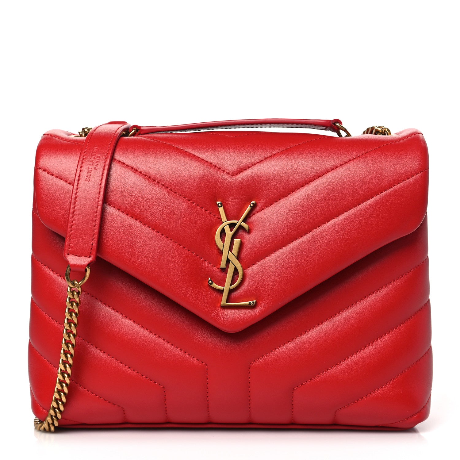 Saint Laurent SAINT LAURENT Calfskin Y Quilted Monogram Loulou Chain Satchel Red 1 of 9