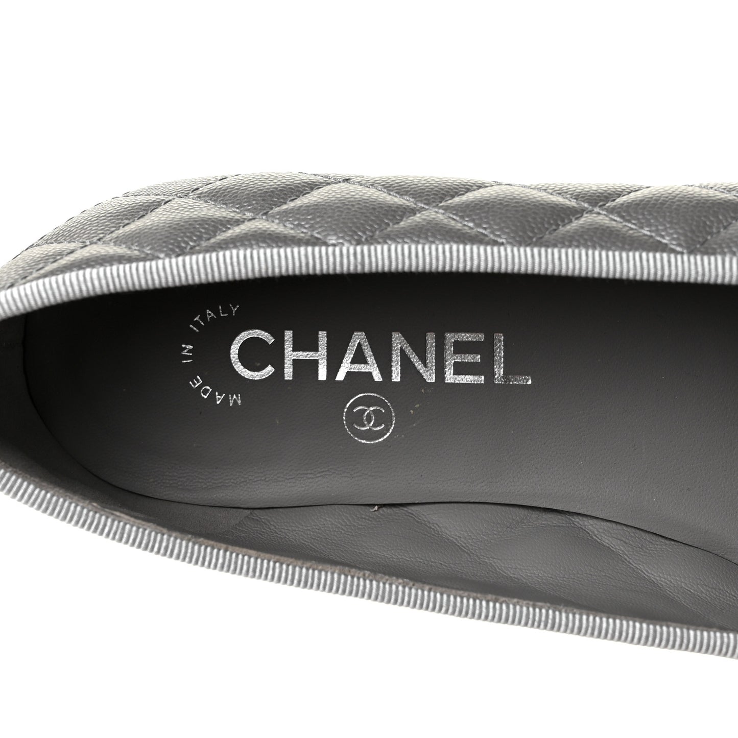 Crumpled Lambskin Quilted CC Ballerina Flats 40 Grey