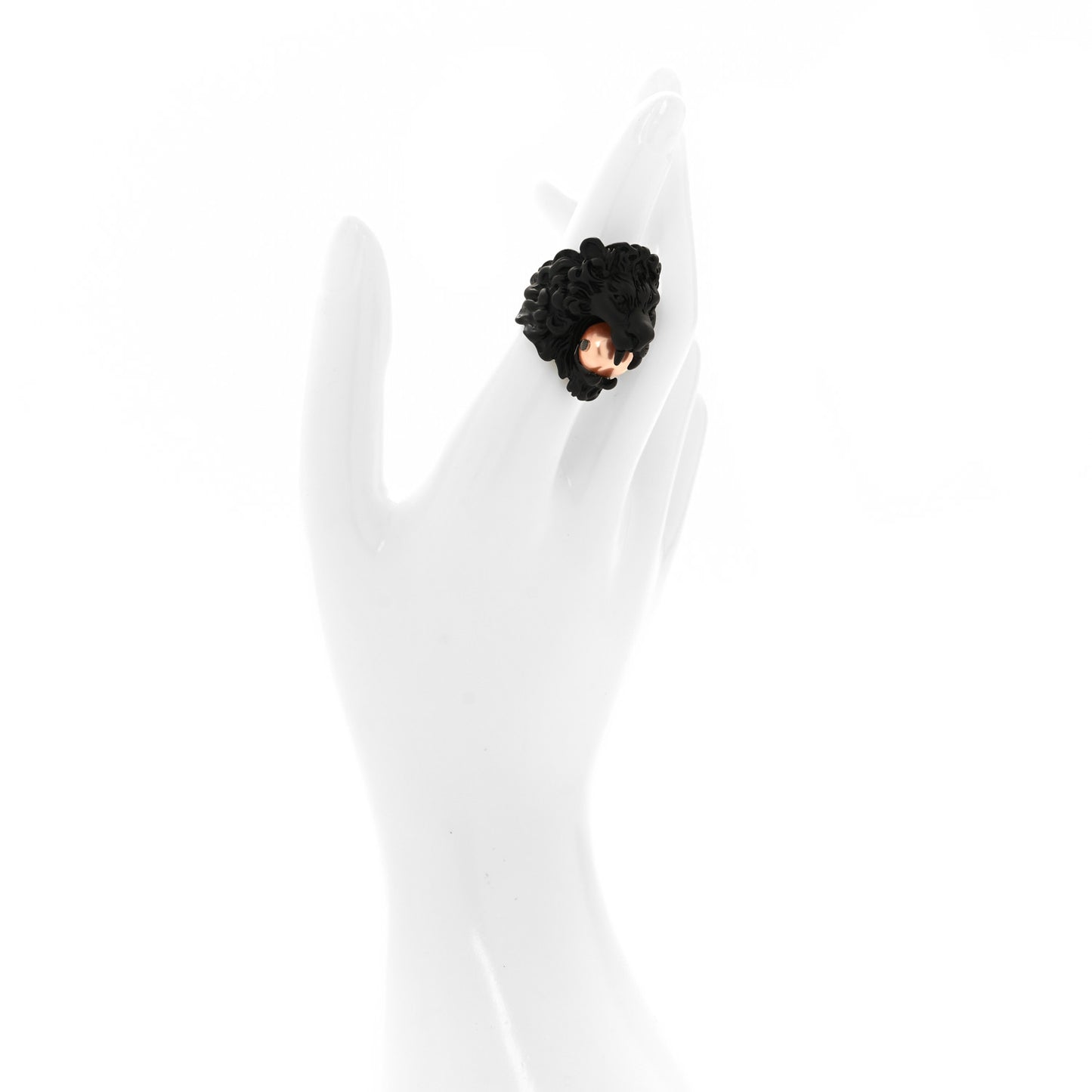 Glass Pearl Lion Head Ring 52 6 Black Pink