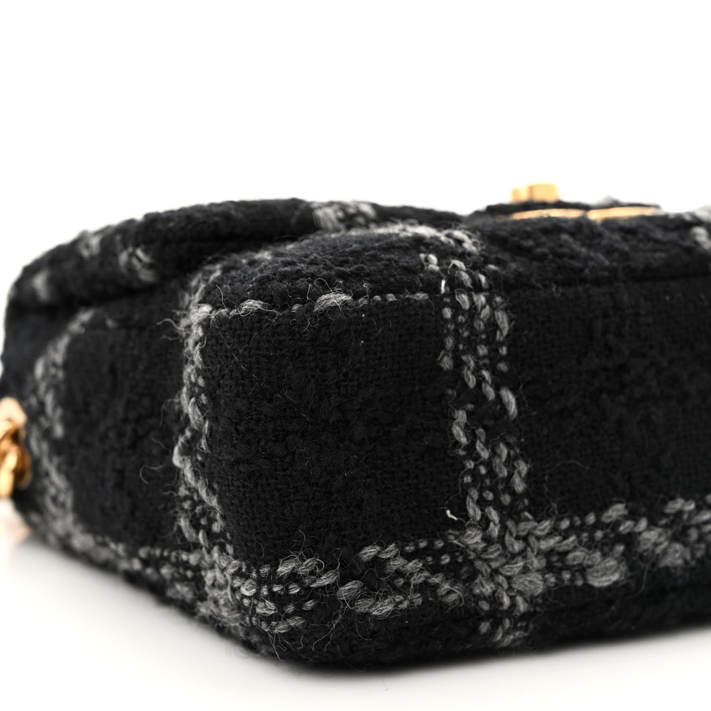 Wool Tweed Quilted Small Elegant Chain Flap Black Grey