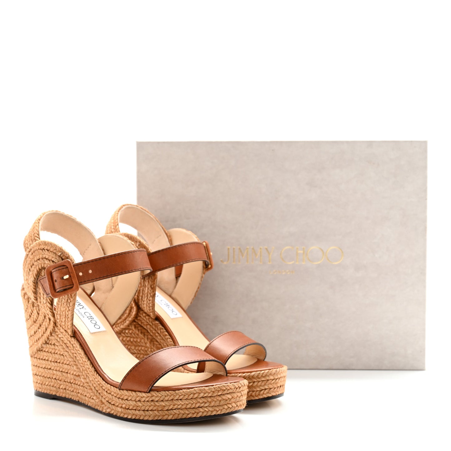 Calfskin Espadrille Delphi 100 Wedge Sandals 39.5 Cuoio
