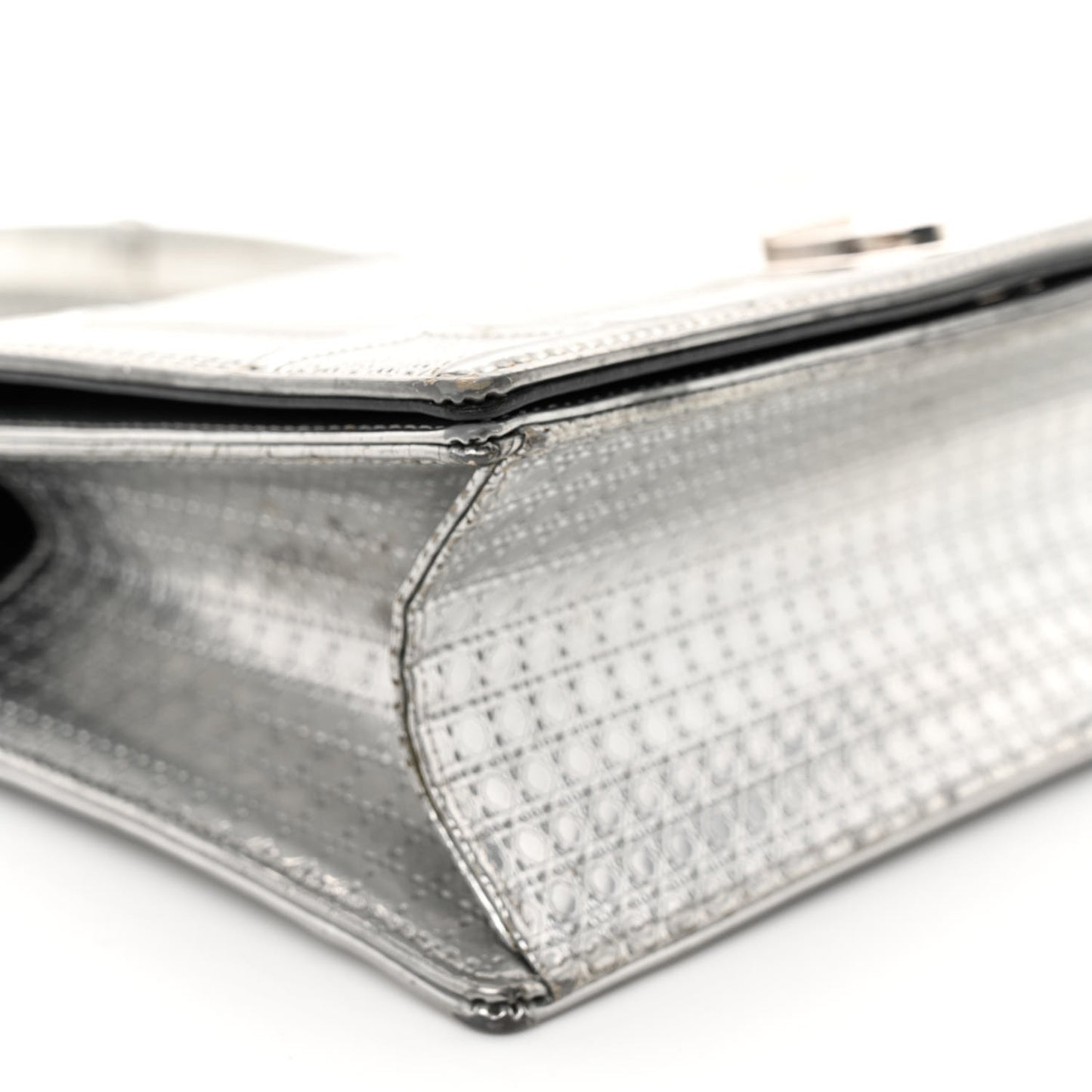 Metallic Patent Micro-Cannage Medium Diorama Flap Bag Silver