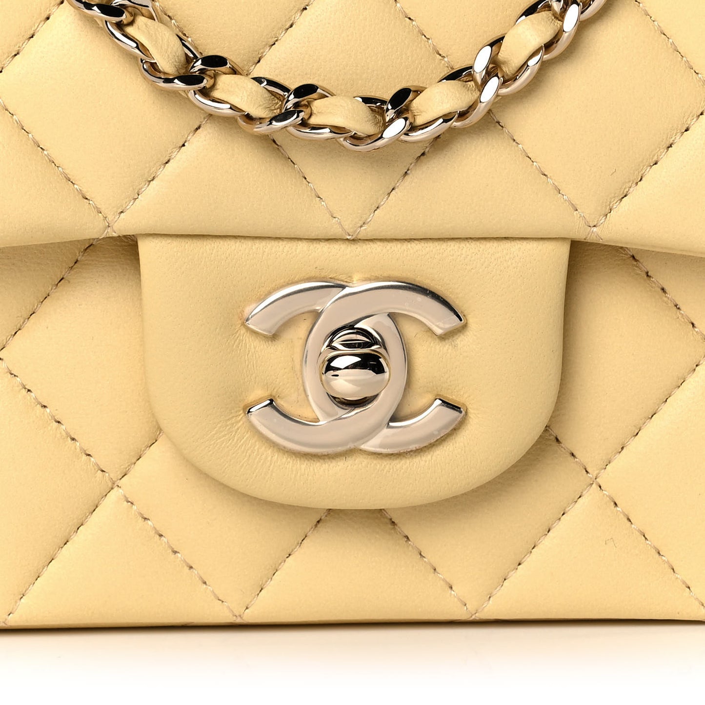 Lambskin Quilted Mini Top Handle Rectangular Flap Yellow