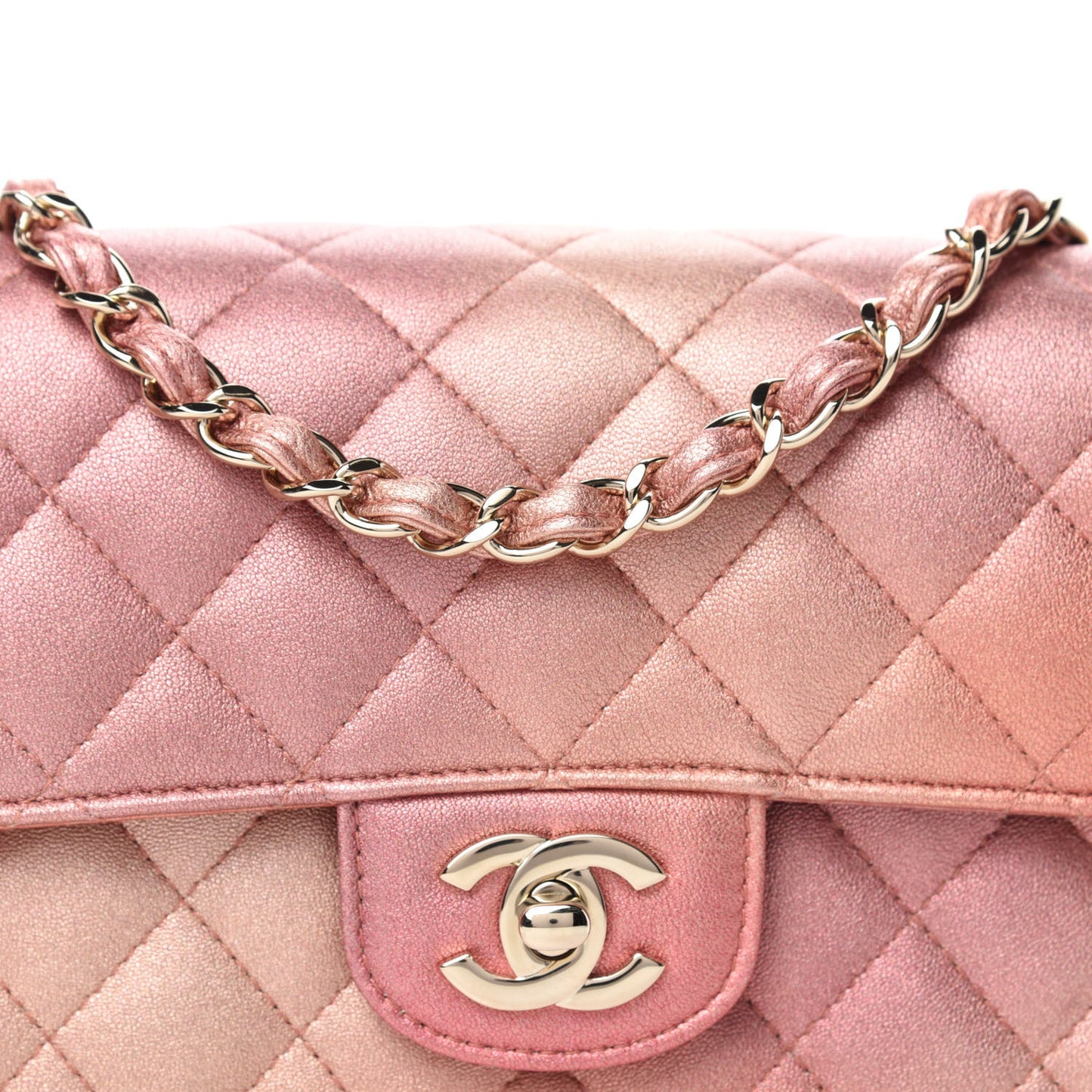Metallic Lambskin Quilted Ombre Mini Rectangular Flap Pink