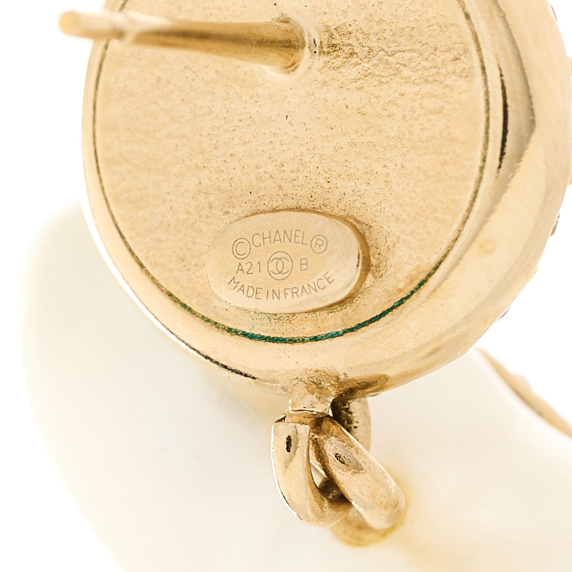 Chanel Pearl Crystal CC Heart Drop Earrings Gold 4 of 5