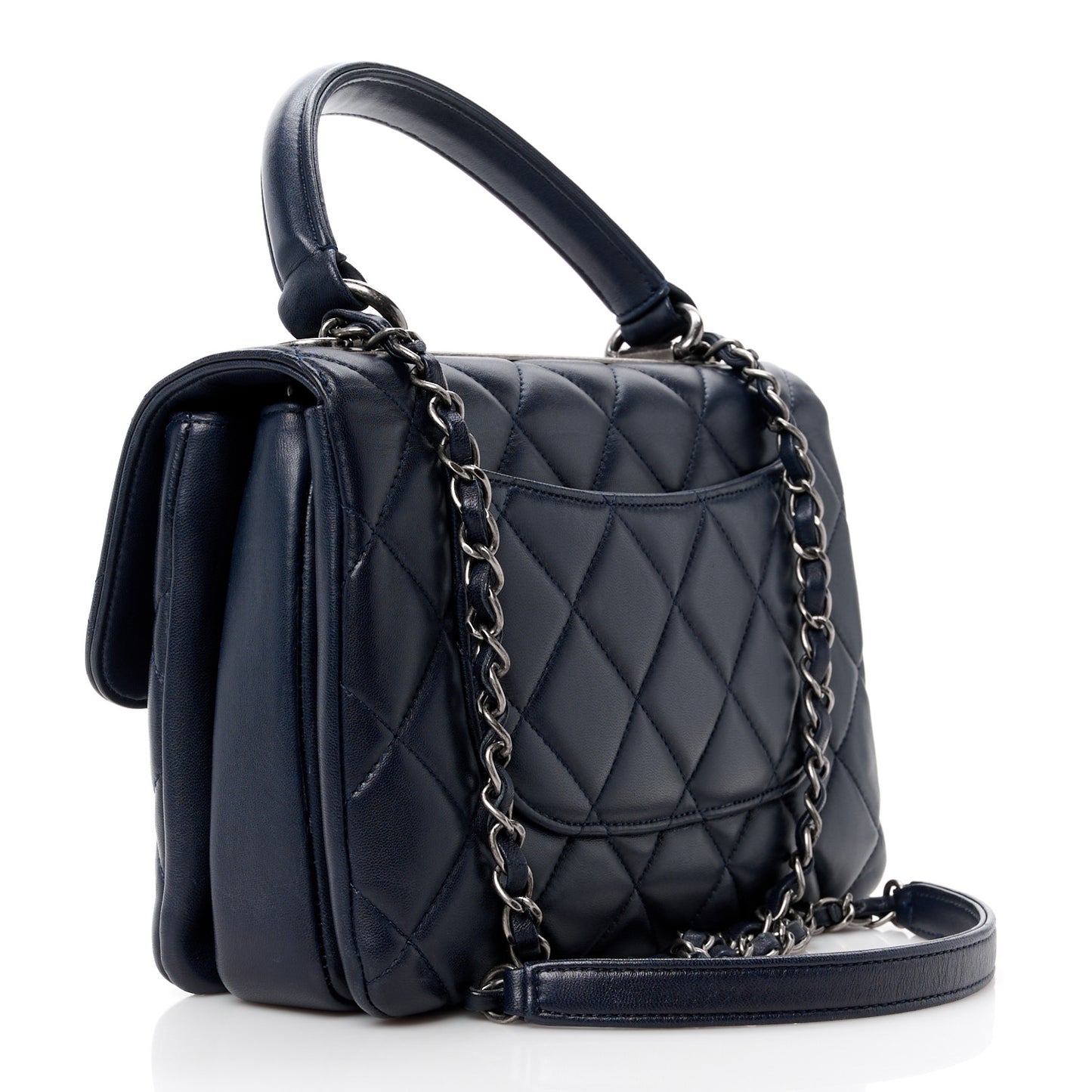 Lambskin Quilted Small Trendy CC Dual Handle Flap Bag Navy