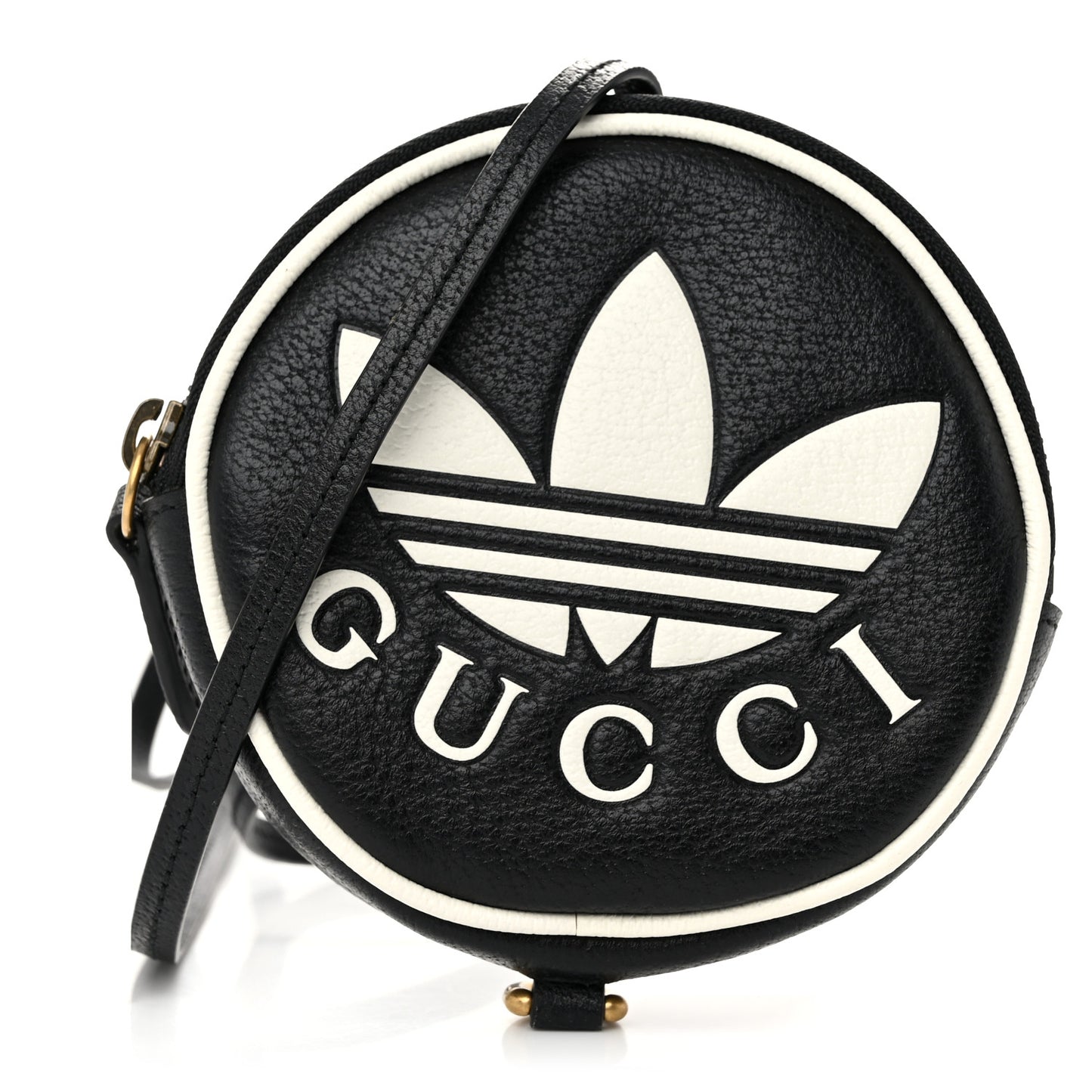 X ADIDAS Textured Dollar Calfskin Web Trefoil Mini Pouch Set Shoulder Bag Black Off White