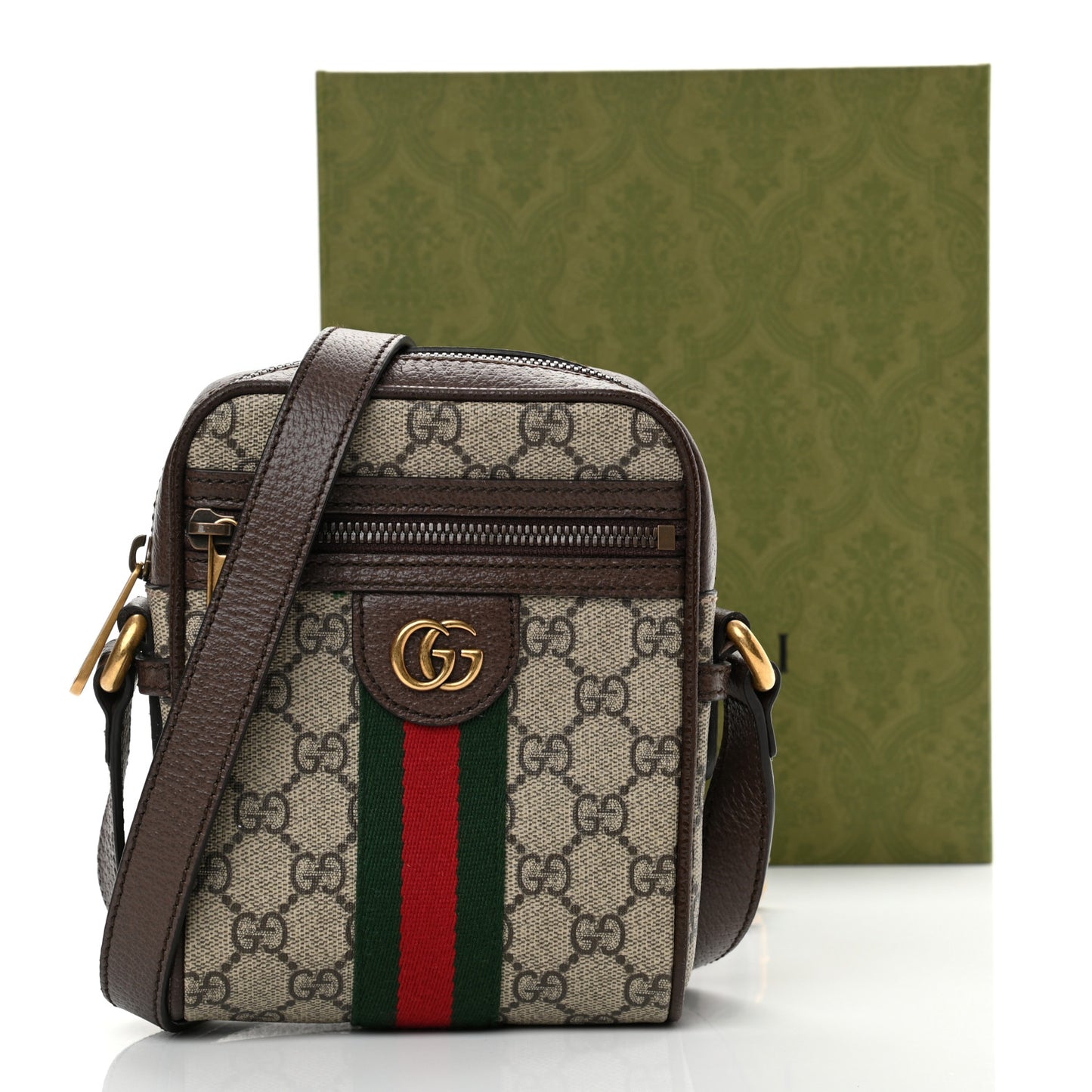 GG Supreme Monogram Web Mini Ophidia Messenger Brown