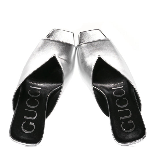 Metallic Nappa Silk Square G Slide Sandals 36.5 Argento