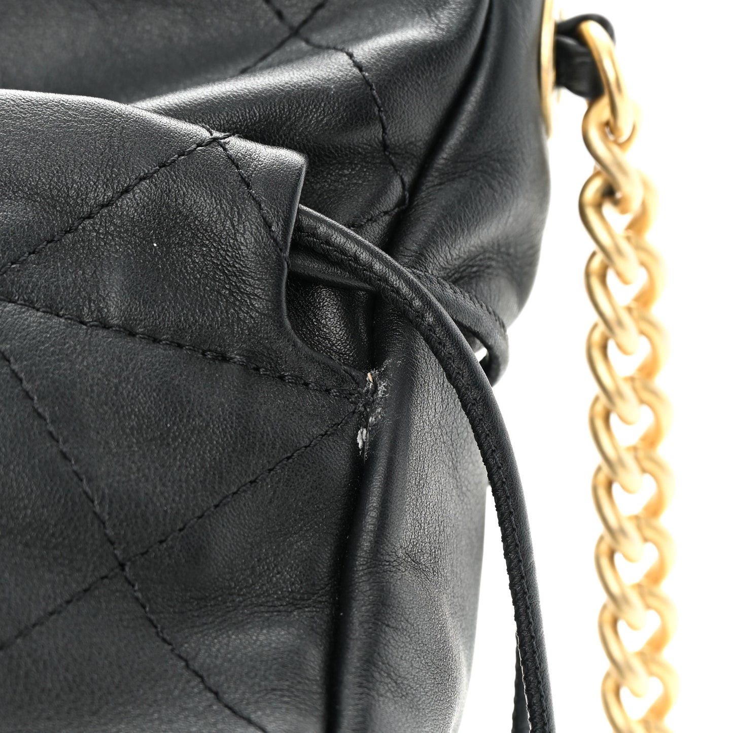 Calfskin Quilted Drawstring Bucket Bag Black