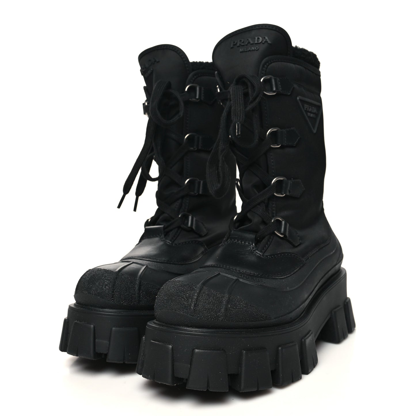 Nylon Rubber Shearling Triangle Logo Monolith 55mm Snow Boots 36.5 Black