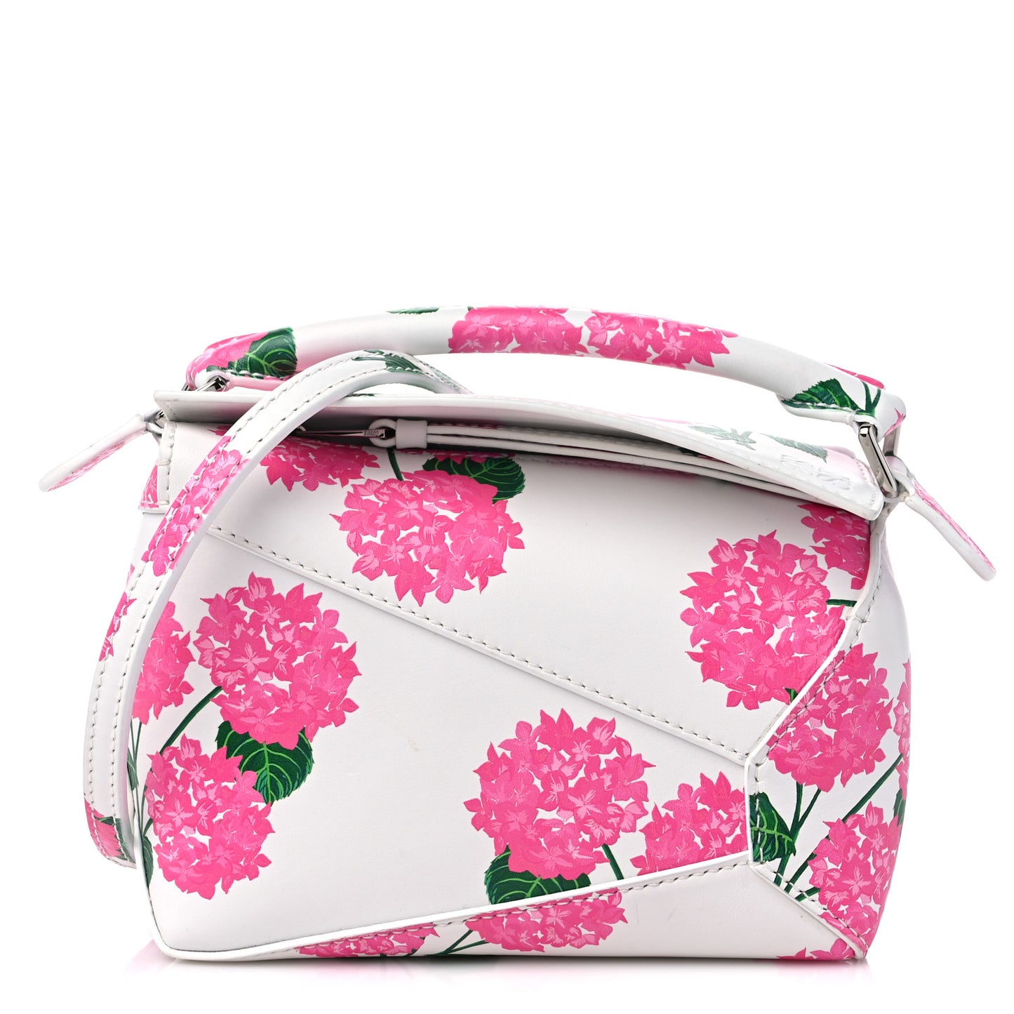 Satin Calfskin Flower Print Mini Puzzle Edge Bag White Multicolor