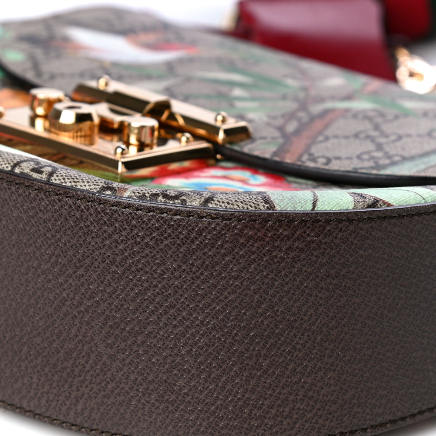 GG Supreme Monogram Tian Web Medium Padlock Messenger Shoulder Bag Beige Multicolor New Acero