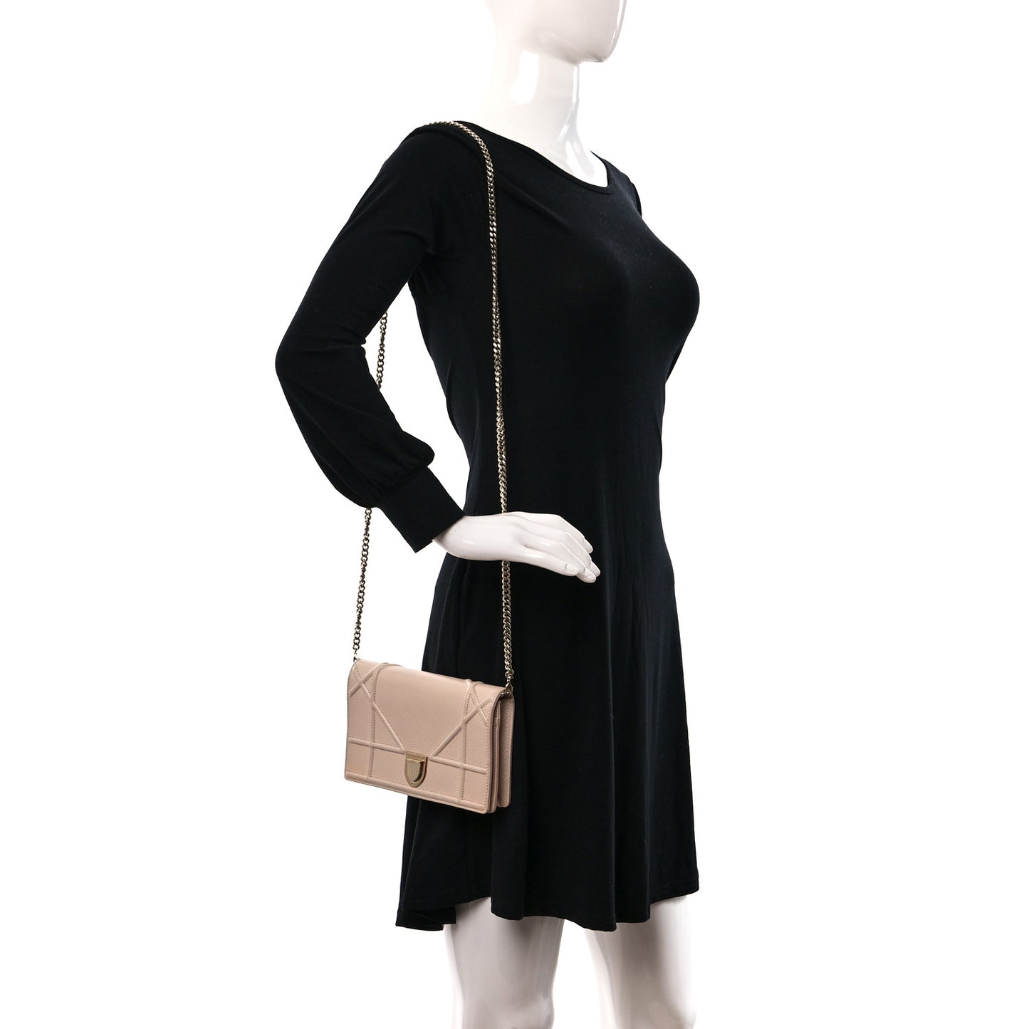 Grained Calfskin Diorama Wallet on Chain Pouch Rose Poudre