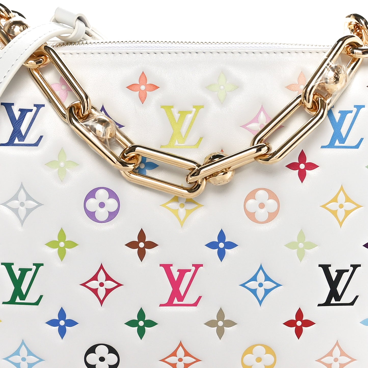 LV x TM Lambskin Embossed Monogram Coussin PM White Multicolor