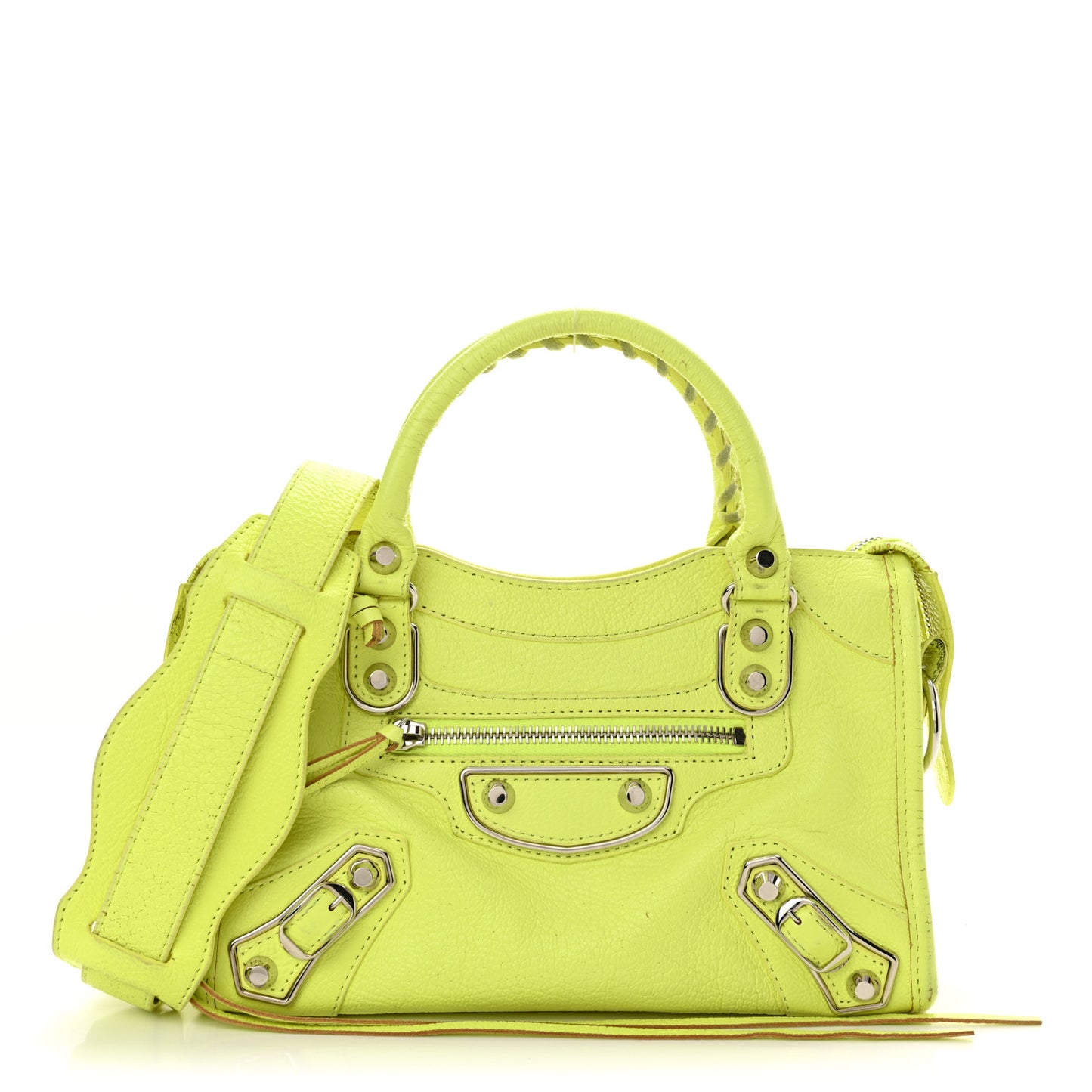 Chevre Silver Metallic Edge Hardware Mini City Acid Green