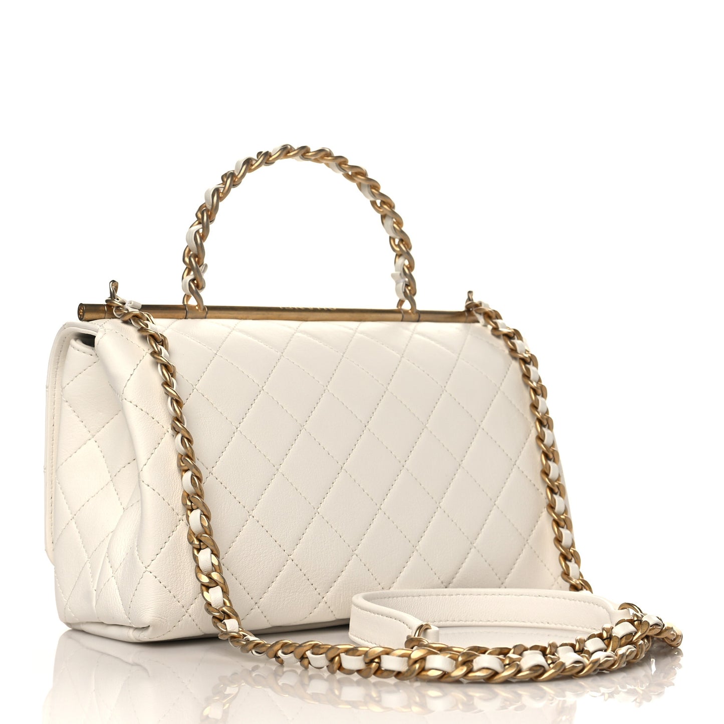 Lambskin Quilted La Parisienne Top Handle Flap White