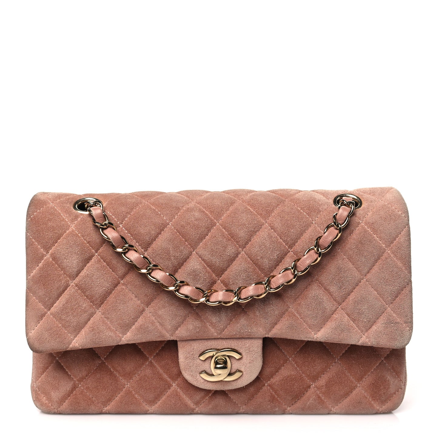 Suede Quilted Medium Double Flap Light Pink