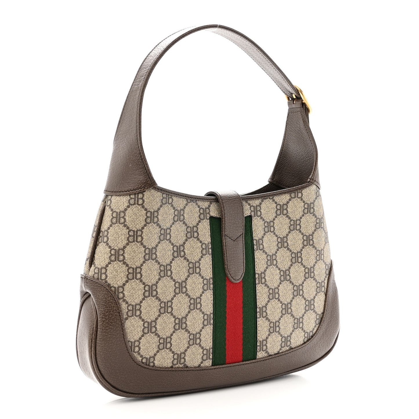 X BALENCIAGA BB Supreme Monogram Calfskin Web Small Jackie 1961 Hobo Beige Ebony