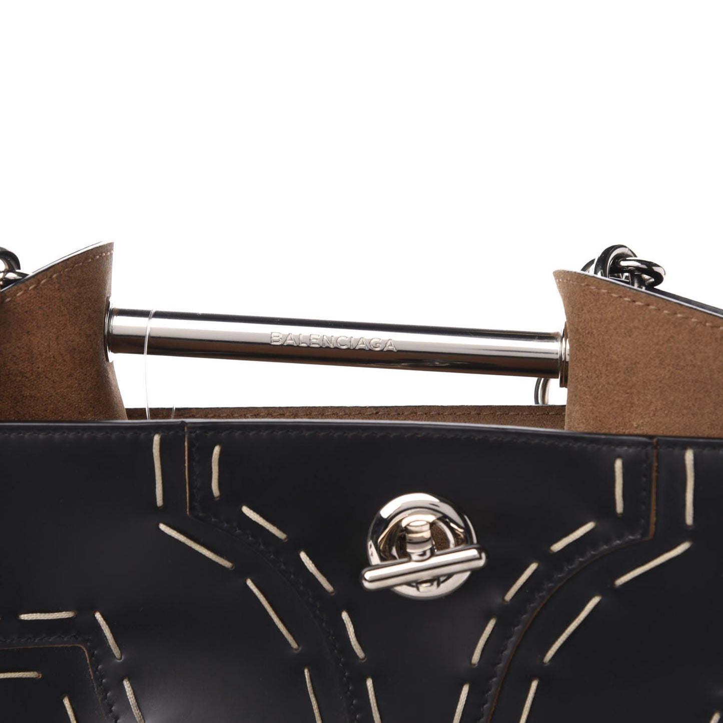 Calfskin Pickstitch Mini Top Handle Bucket Bag Black