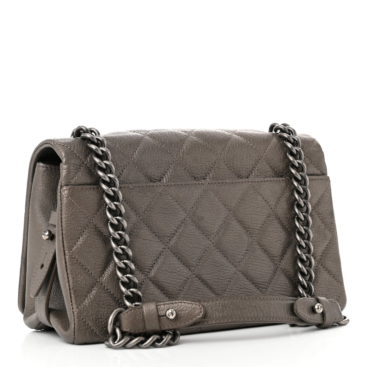 Metallic Goatskin Quilted Medium City Rock Flap Silver