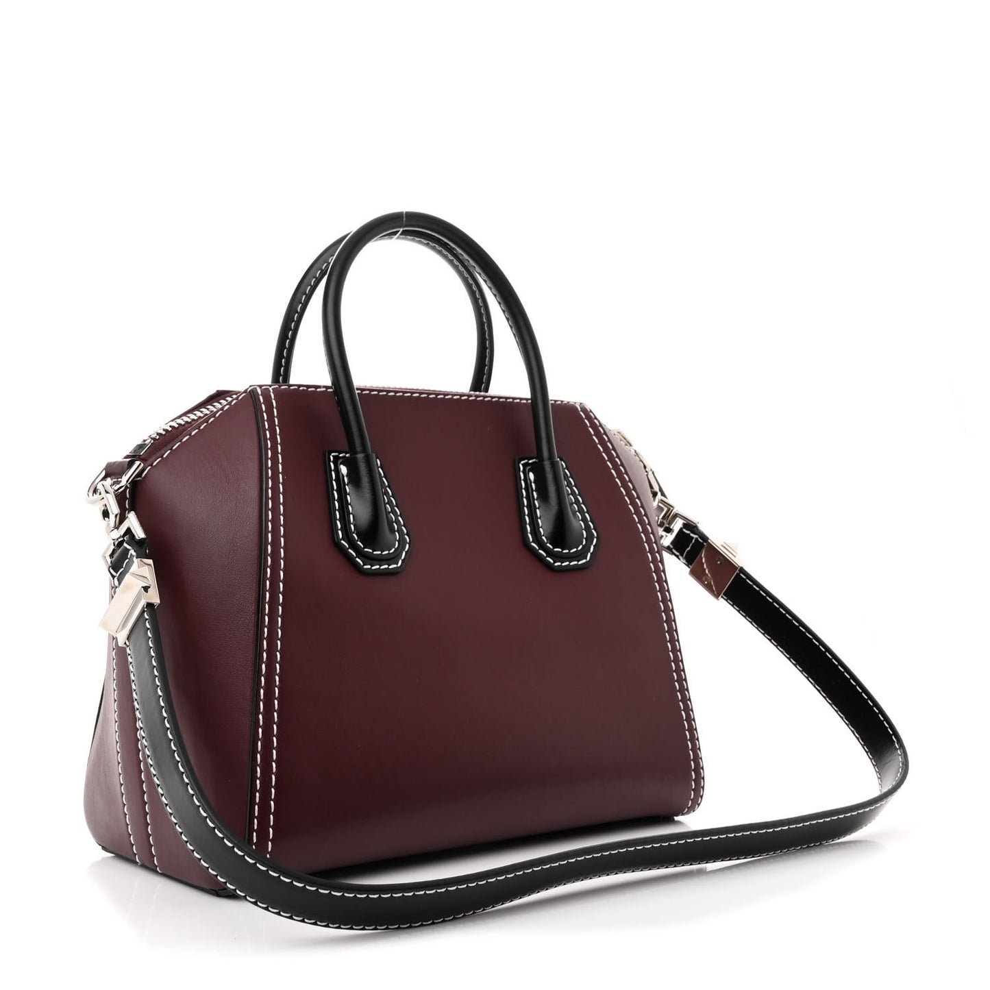 Calfskin Small Bi-Color Topstitch Antigona Oxblood Black