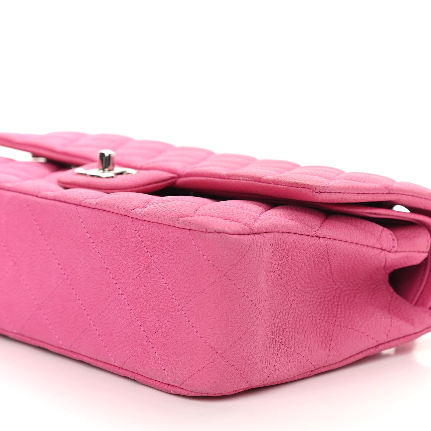 Iridescent Caviar Quilted Medium Double Flap Pink