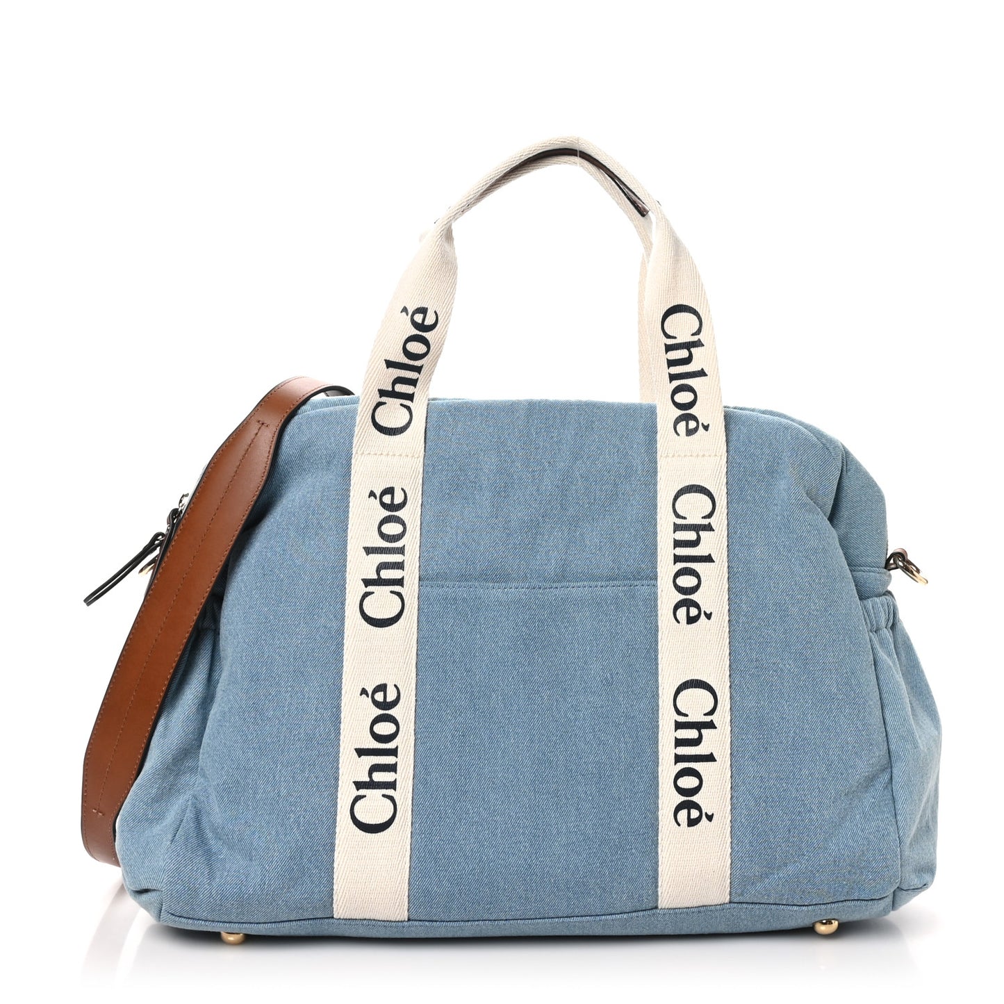Canvas Denim Woody Diaper Bag Blue Tan
