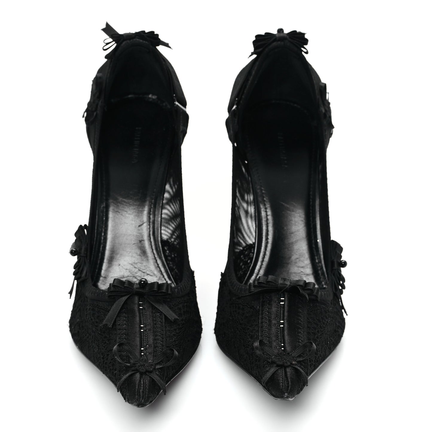 Lace Mesh Lingerie Square Bow Knife 80mm Pumps 37.5 Black