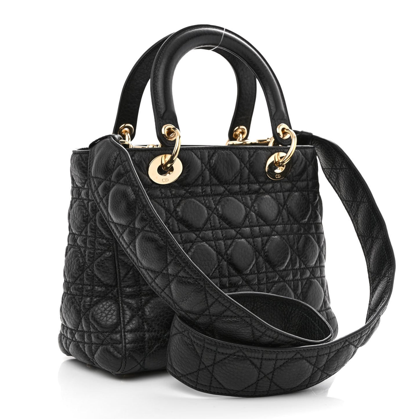 Grained Calfskin Cannage Medium Supple Lady Dior Black