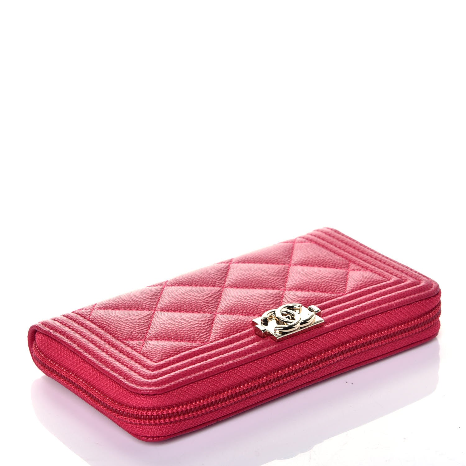 Chanel Caviar Quilted Small Boy Zip Around Wallet Fuchsia 4 of 8