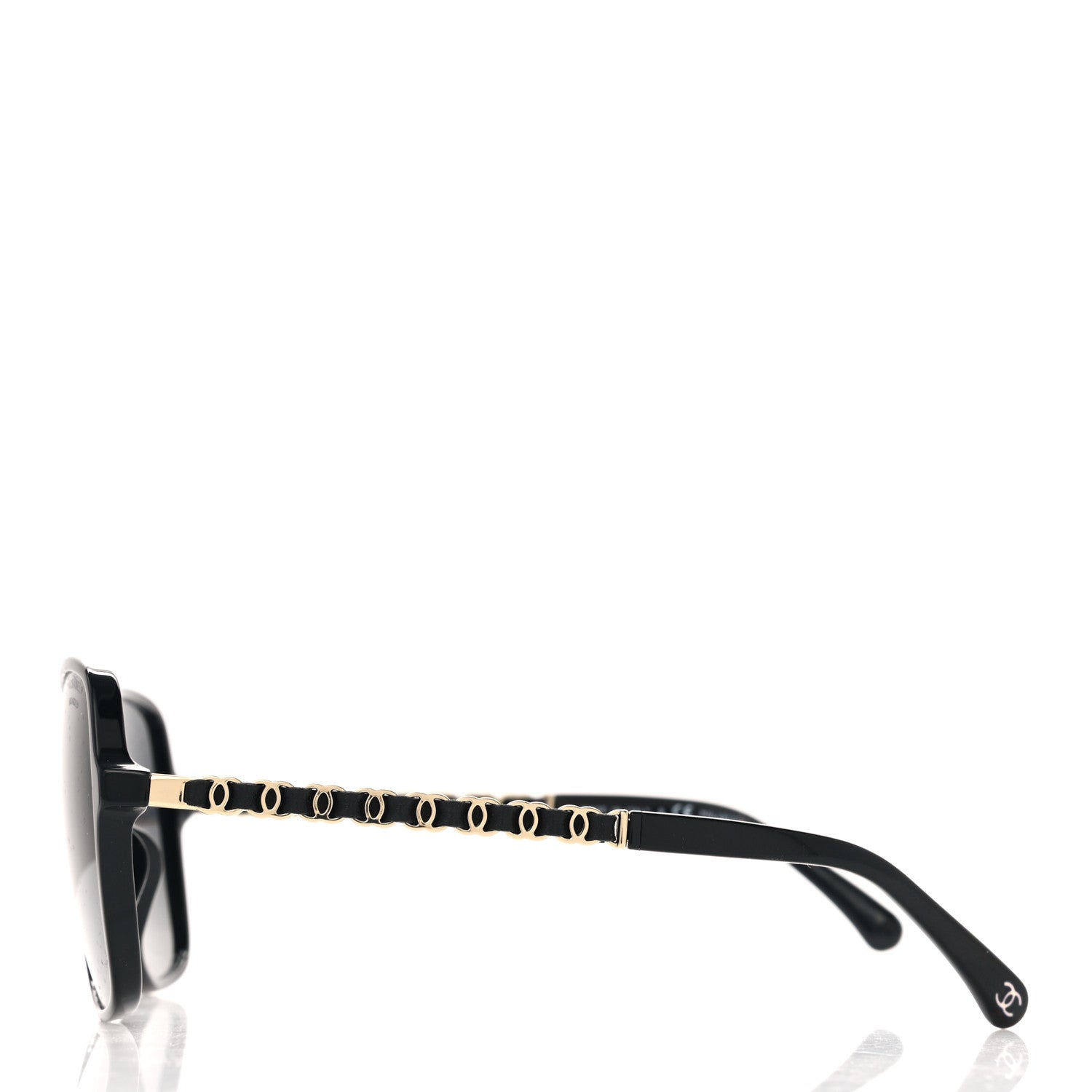 Chanel Metal Calfskin Polarized CC Chain Pilot Sunglasses 5439-Q-A Black 3 of 8