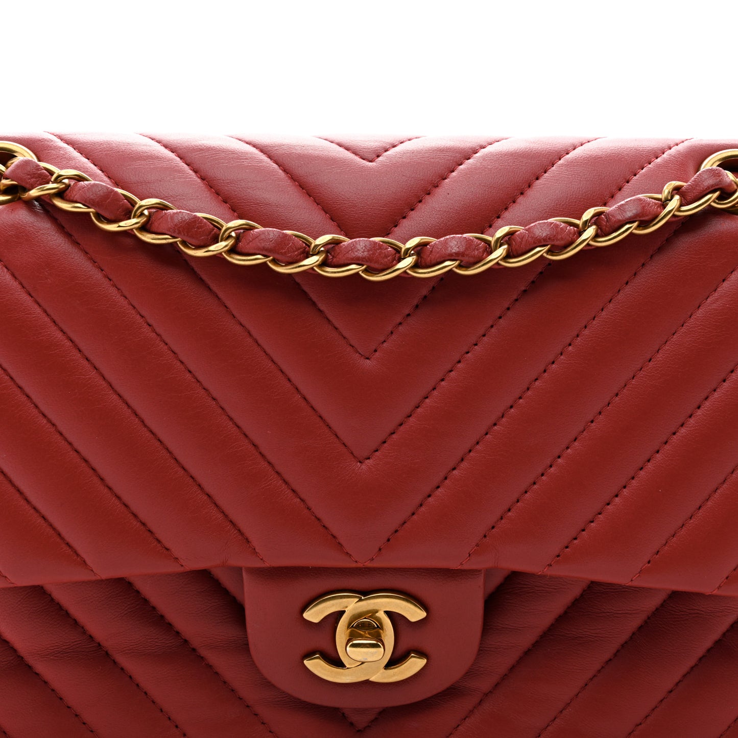 Lambskin Chevron Quilted Medium Double Flap Red