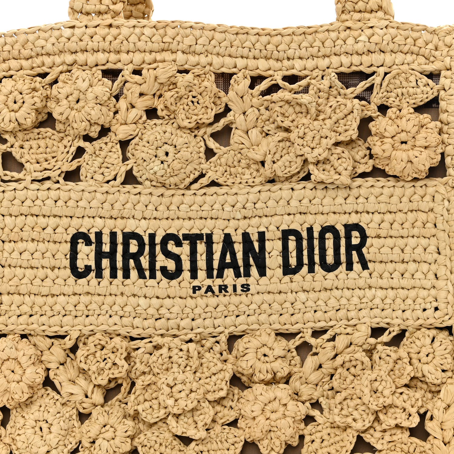 Christian Dior Woven Raffia Floral Embellished Small Book Tote Natural 13 of 15