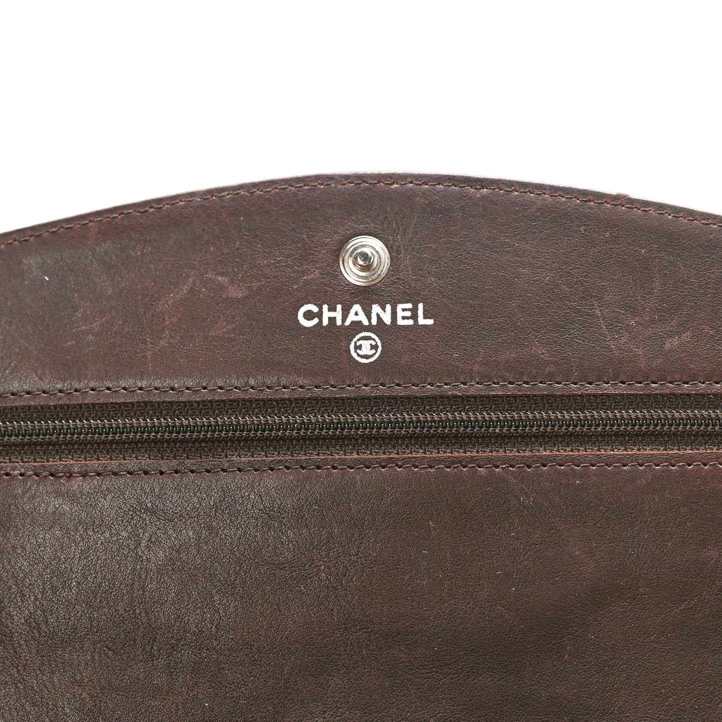 Lambskin Timeless CC Wallet on Chain WOC Dark Brown