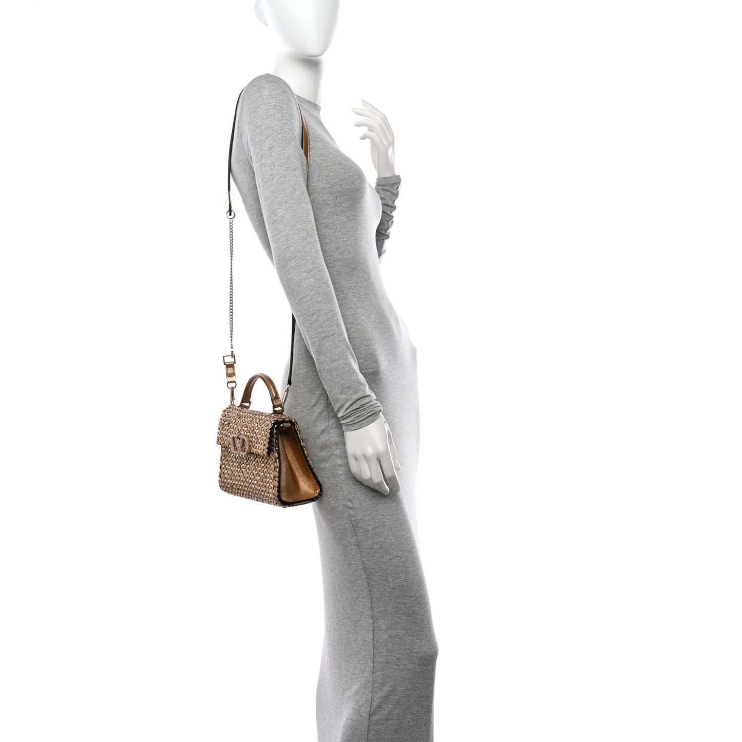 Metallic Calfskin Sequin Crystal Embroidered Mini Vsling Top Handle Bag Gold Multicolor