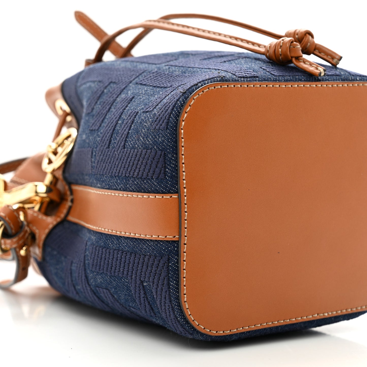 Denim Vitello King F is Fendi FF Embroidered Mini Mon Tresor Bucket Bag Blue Cuoio
