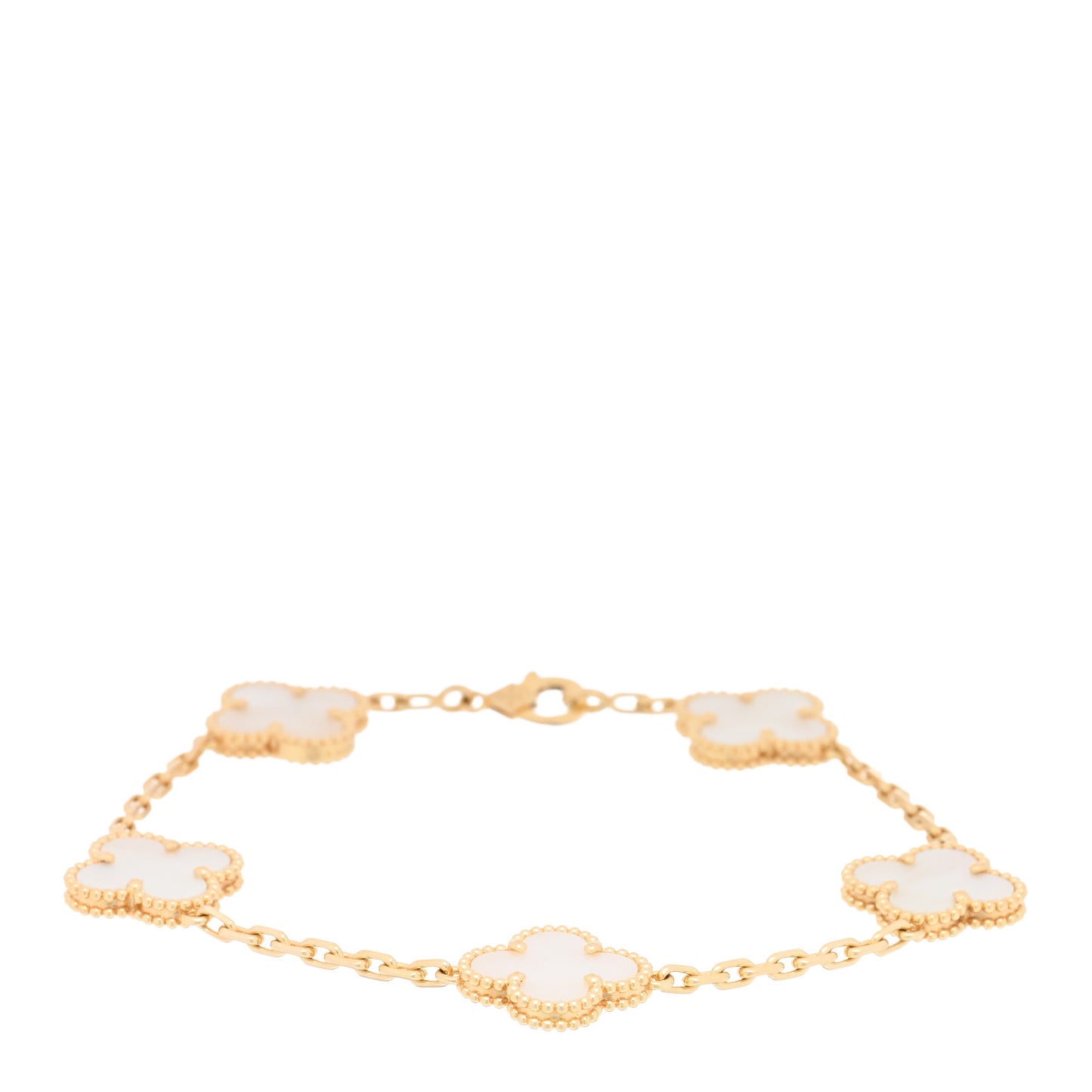 18K Yellow Gold Mother of Pearl 5 Motifs Vintage Alhambra Bracelet