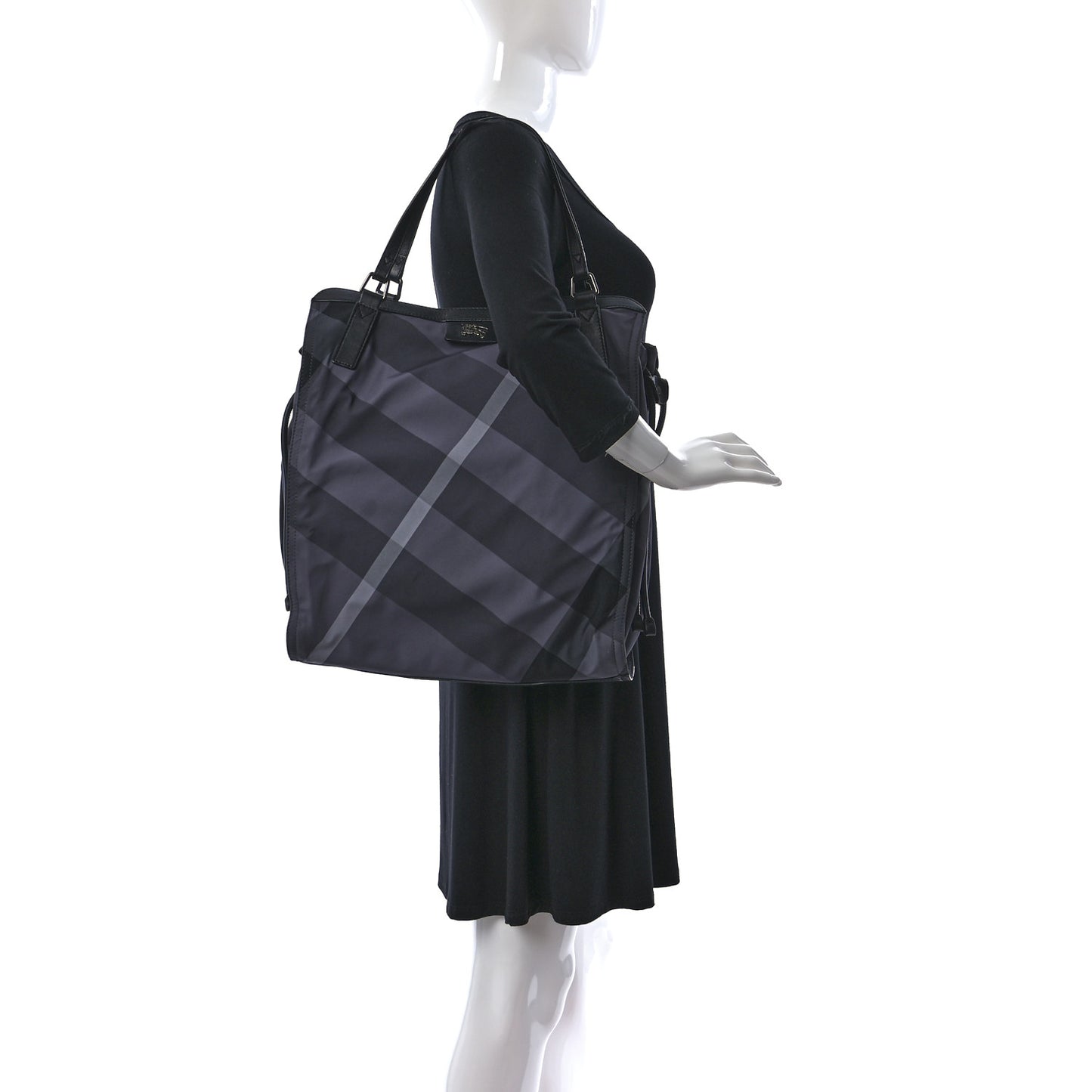 Nylon Check Buckleigh Packable Tote Charcoal