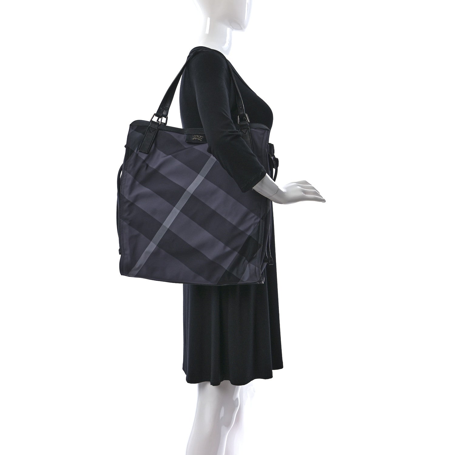 Burberry Nylon Check Buckleigh Packable Tote Charcoal 3 of 12