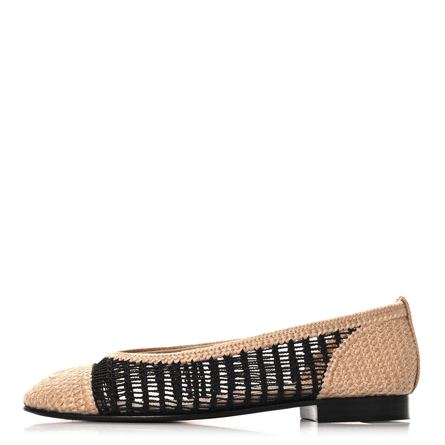 Chanel Raffia Cap Toe Ballerina Flats 36.5 Black Beige 1 of 8