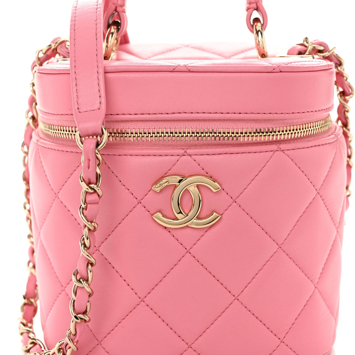 Lambskin Quilted Trendy Vanity Case Pink