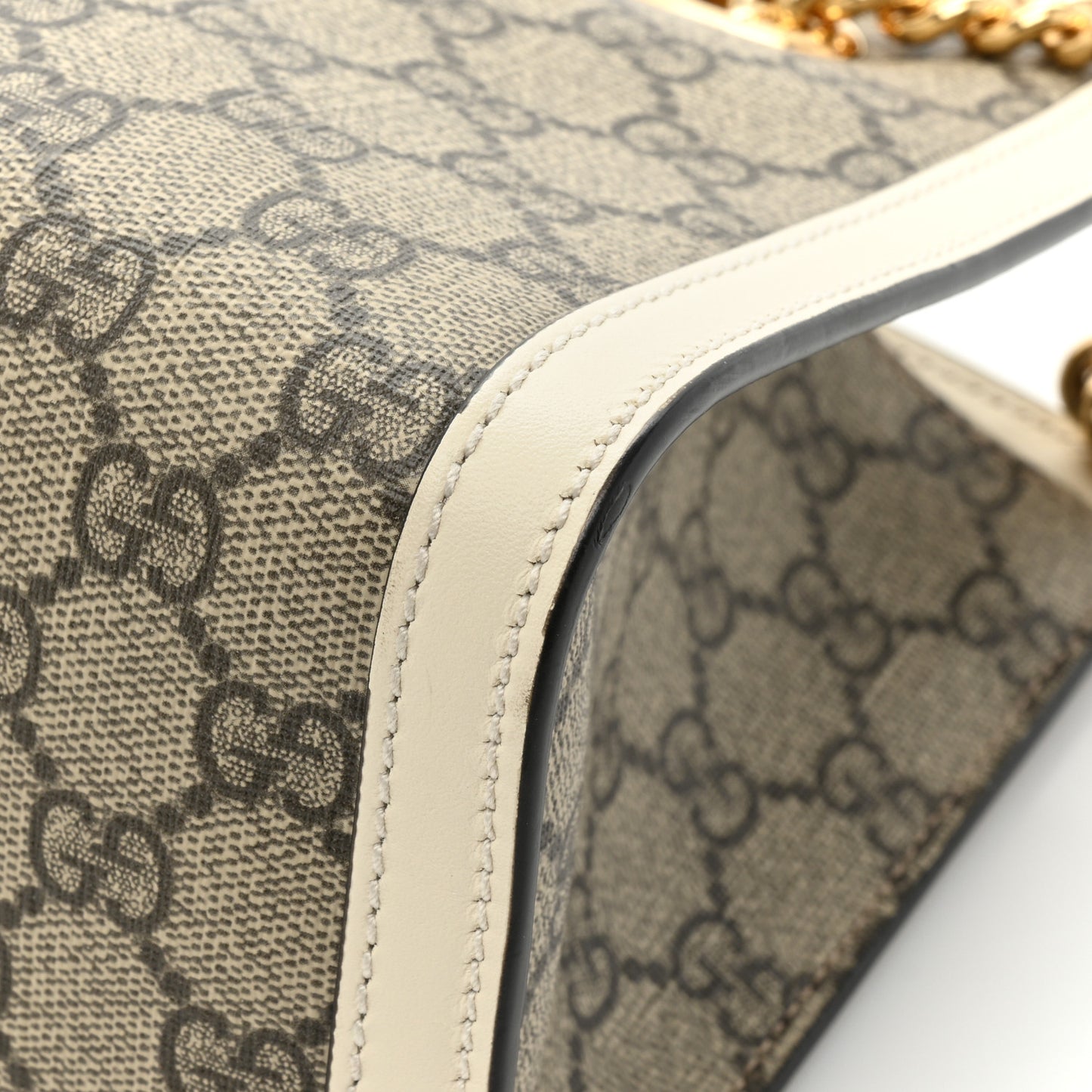 GG Supreme Monogram Moon Calfskin Small Padlock Tote Beige Ebony Mystic White