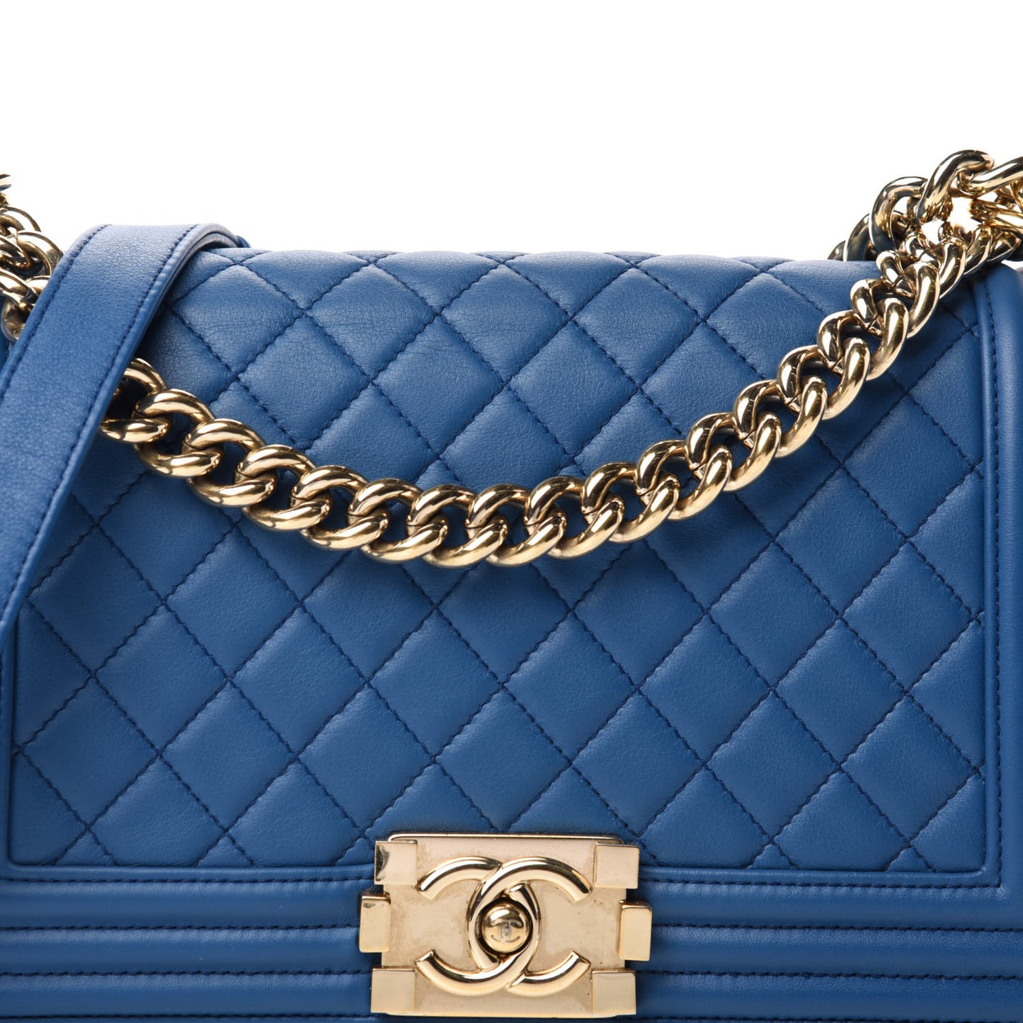 Calfskin Quilted Medium Boy Flap Blue